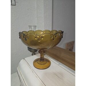 Vintage Indiana Glass Amber Pedestal Teardrop Compote Fruit Bowl